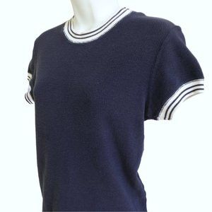 Vintage 80s Anchor Blue Navy Blue Thermal White Striped Ringer Tee Short Sleeve